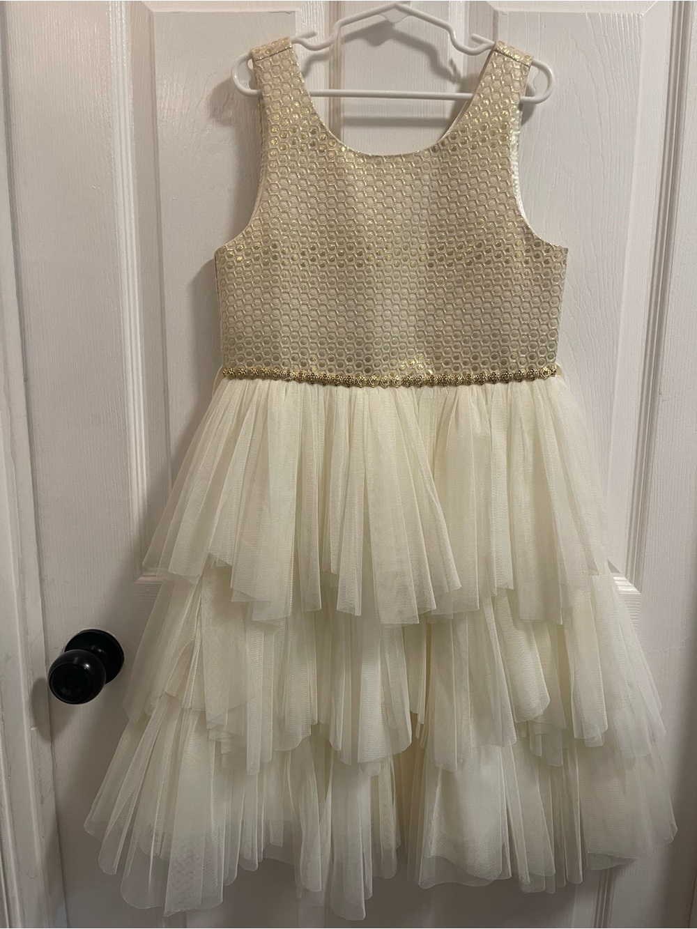 American Princess Ivory & Gold Tulle Layered Party Dress